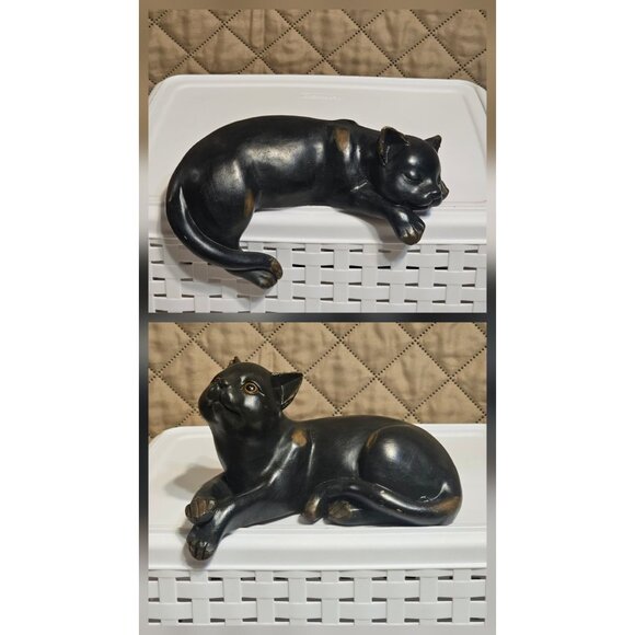 uknown Other - Vtg Pair Black Brown Kitty Cat Figurines  Shelf Sitters 6" and 7" READ
